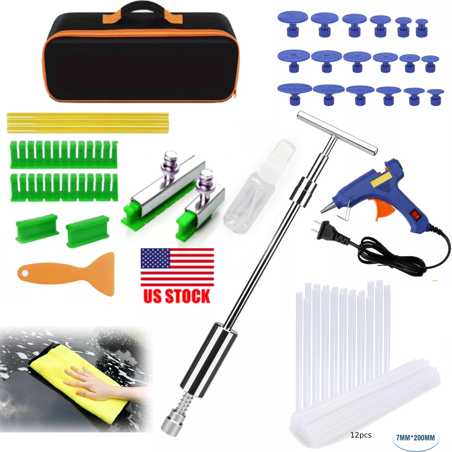 Paintless Car Body Slide Hammer Dent Repair Tools Puller Lifter Hail Removal Set