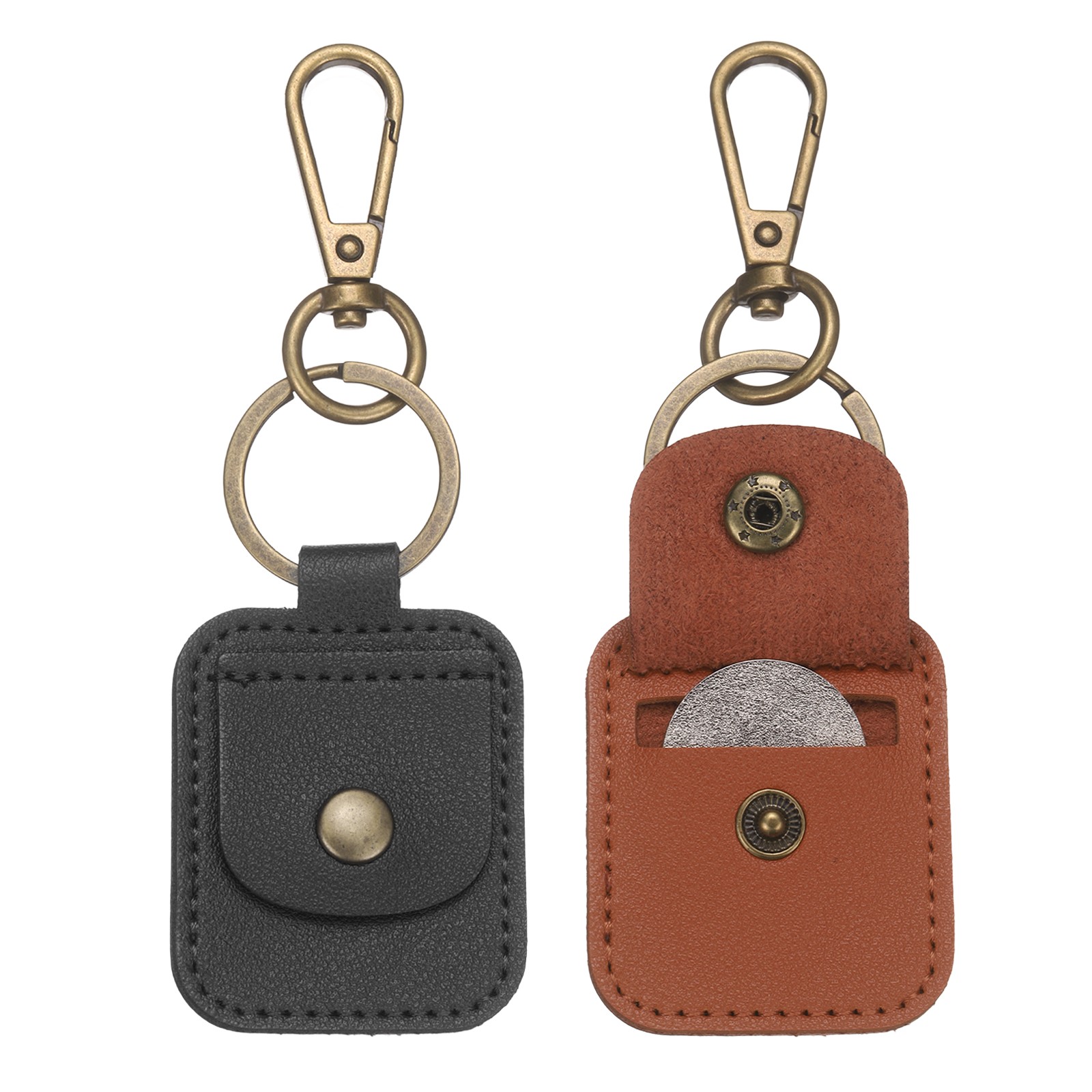 2 Piece PU Leather Keychain, Black/Brown