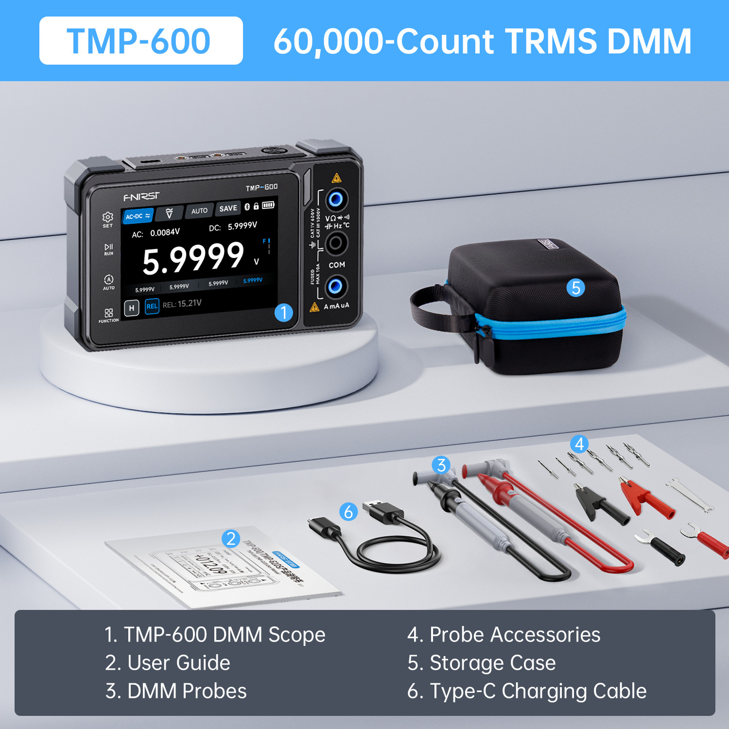 FNIRSI TMP610S Digital Multimeter Oscilloscope Multifunction Signal Generator