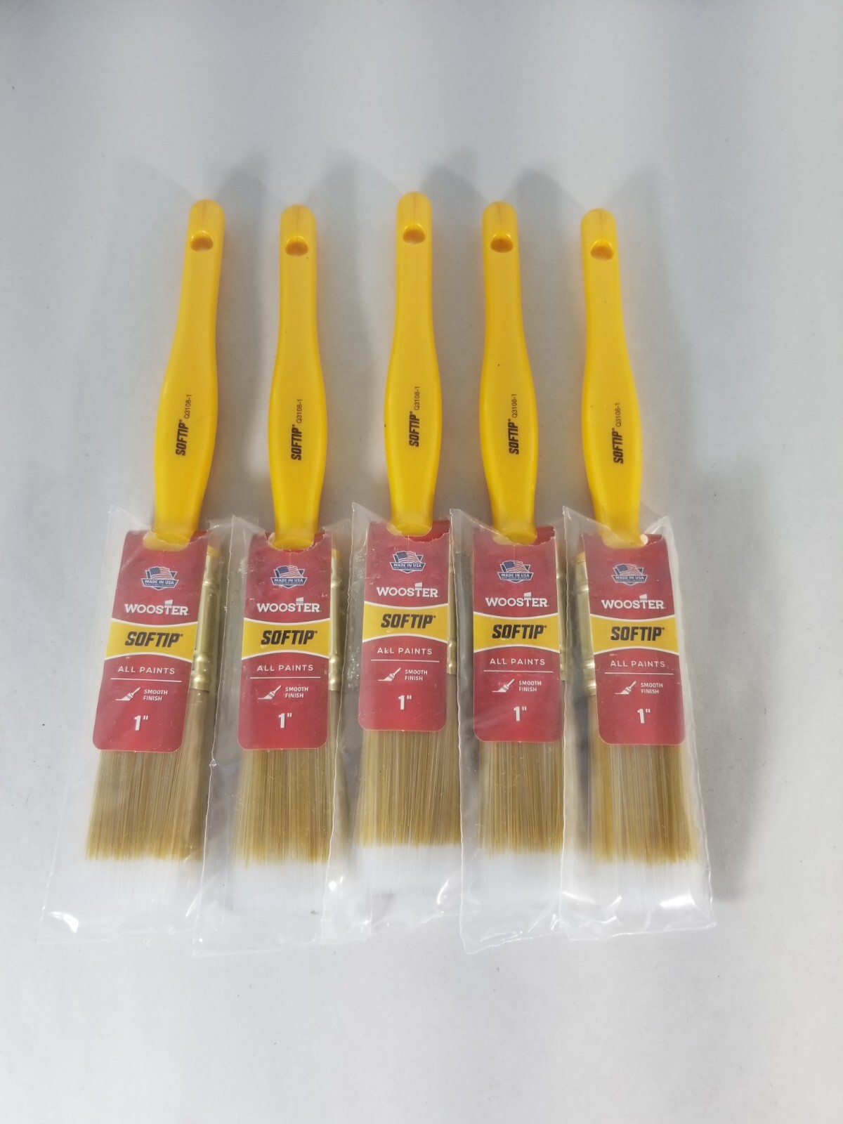 Lot of 5 Wooster Softip 1 In. Flat Sash Paint Brush New Q3108-1