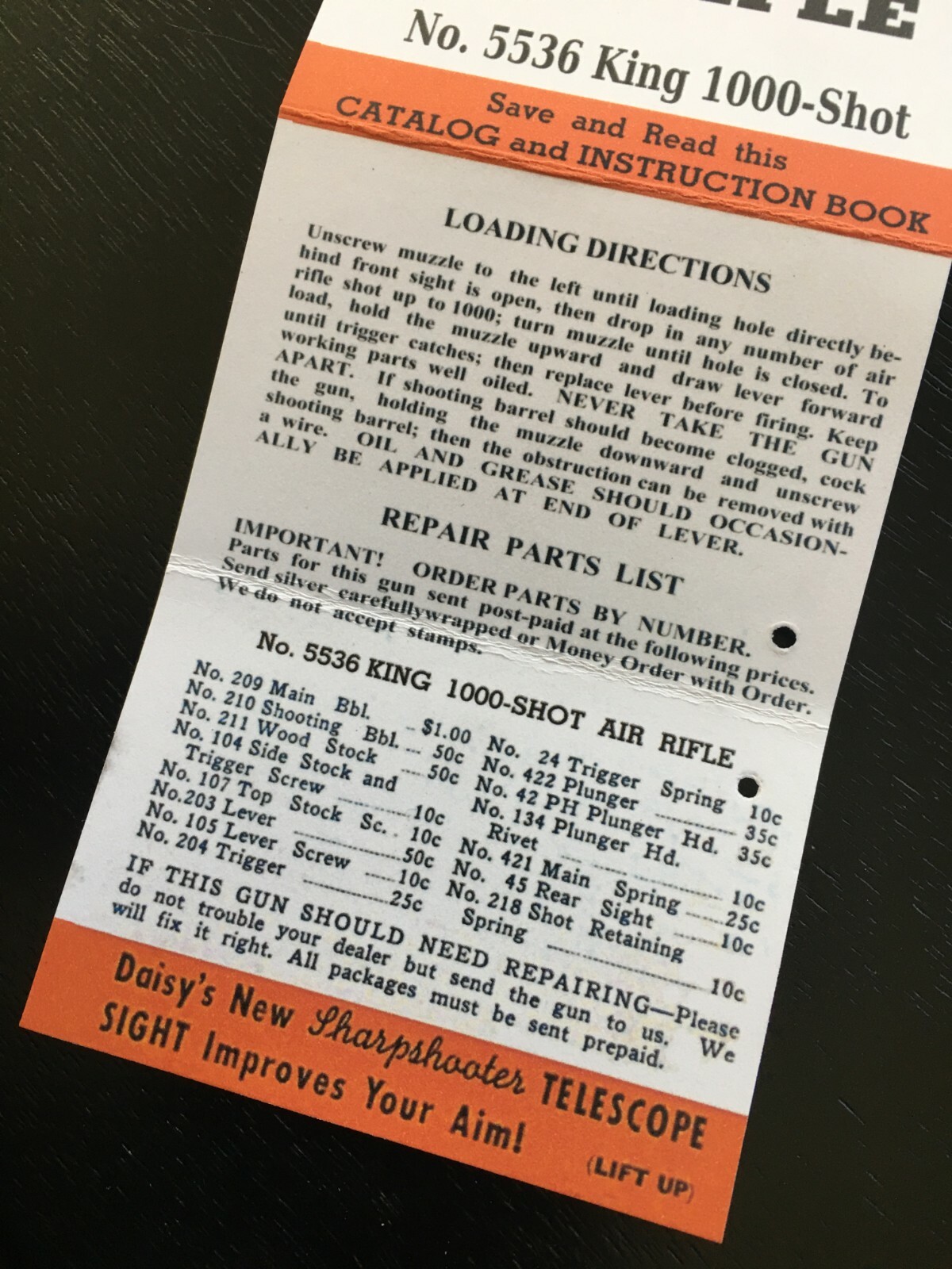 Hang Tag Repro for KING 5536 1000 SHOT Air Rifle DAISY KING PLYMOUTH, MI