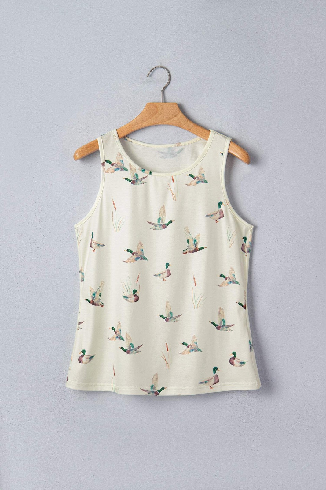 Beige Mallard Print Western Style Tank Top