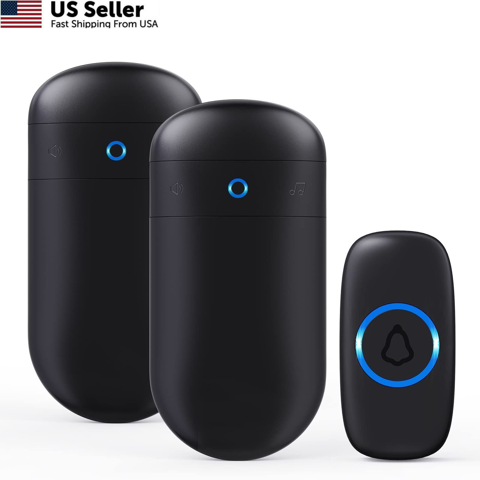 Wireless Doorbell, SECRUI Door bell Over 2 Receivers 1 Push buttons, Black