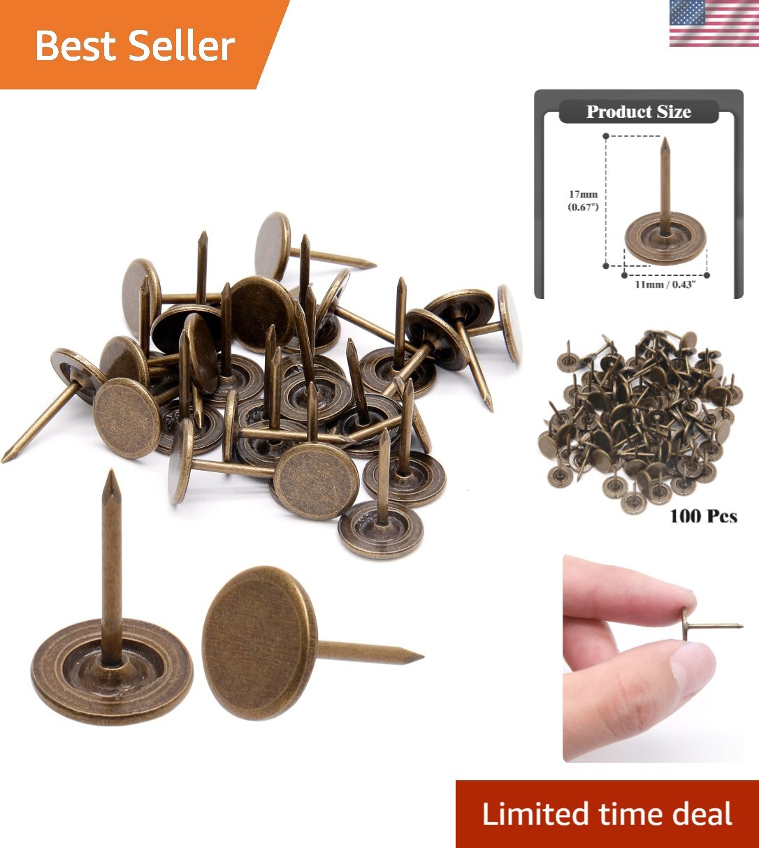 Bronze Flat Head Thumb Tacks - 100 Rust-Resistant Decorative Pins for Crafts