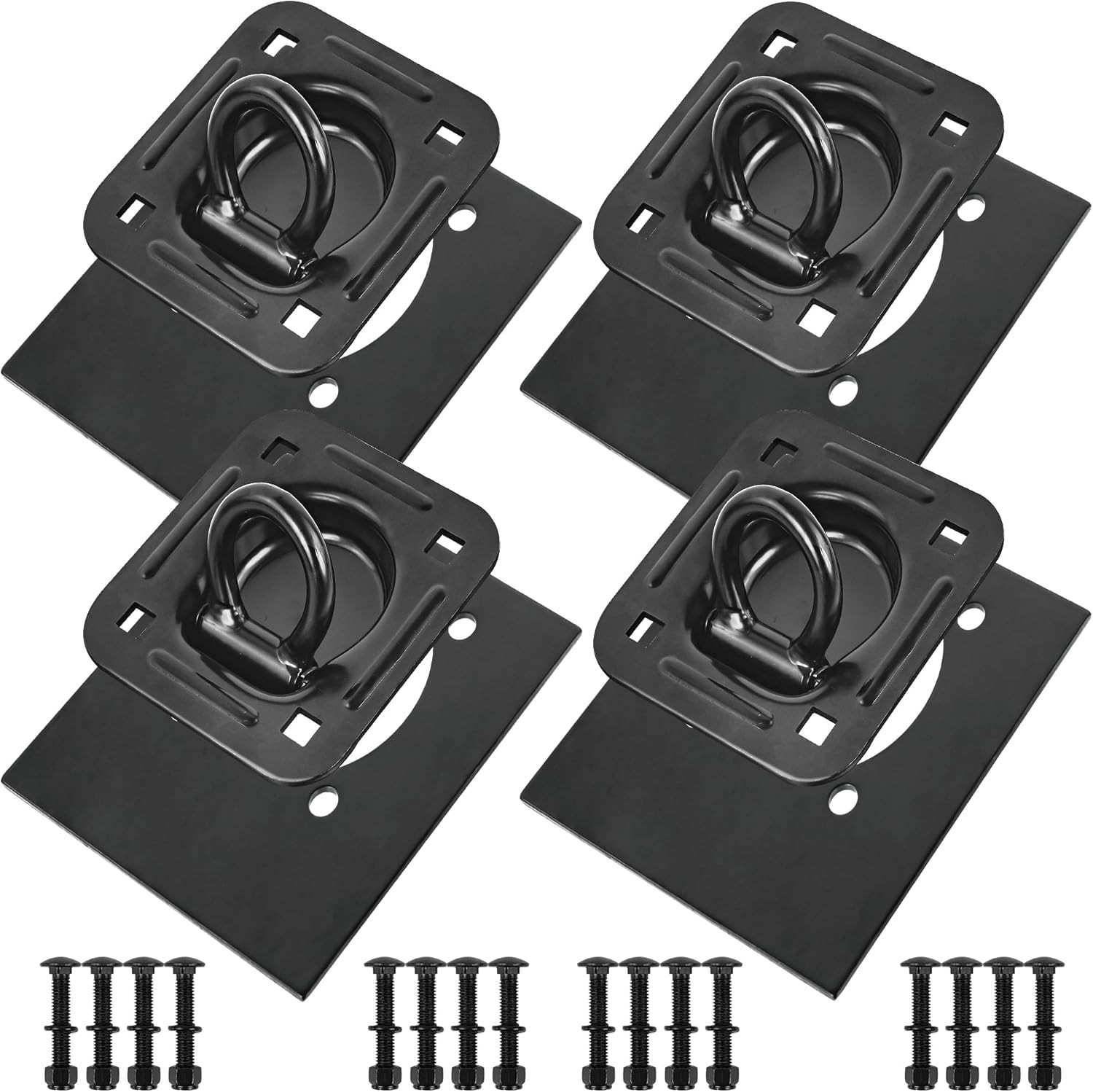 Recessed D Ring Tie down Anchors 4 Pack 6000 Lbs - Black | Flush-Mount Cargo Anc