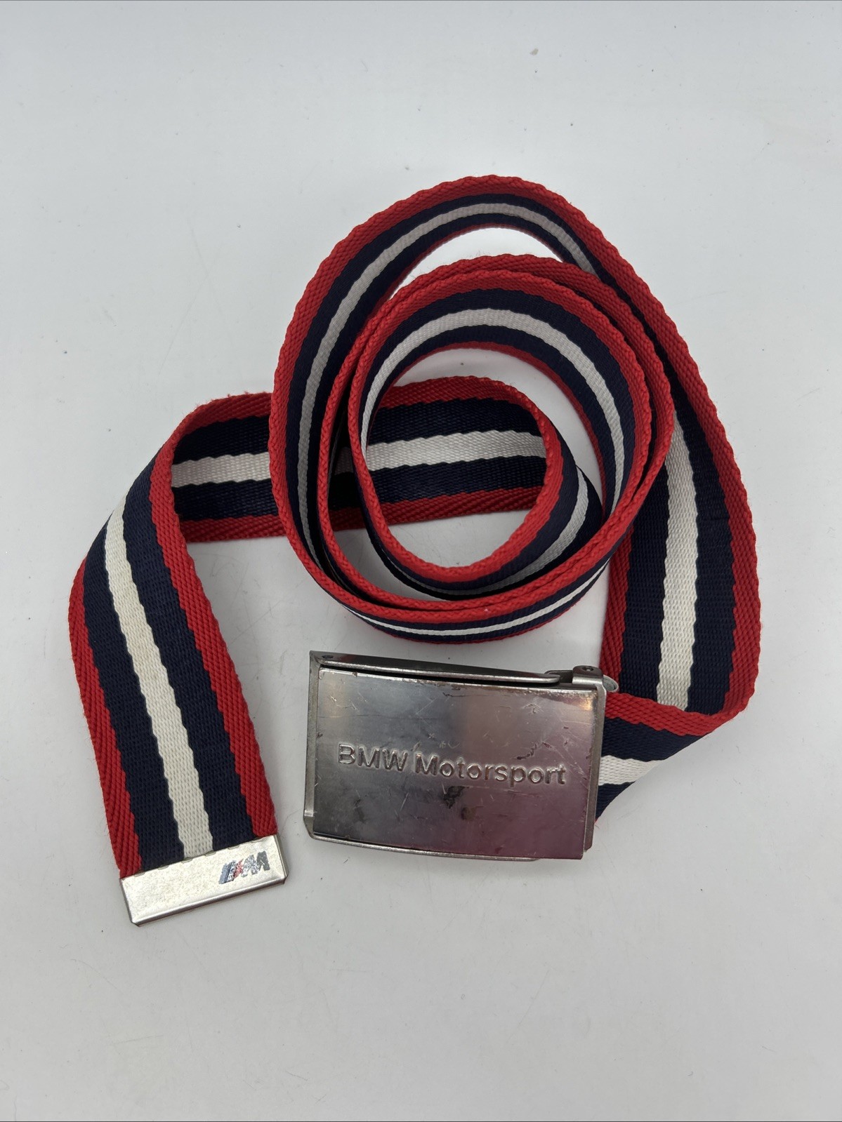 BMW Motorsport Men's Belt 115cm Webbing Metal Buckle Red White Blue