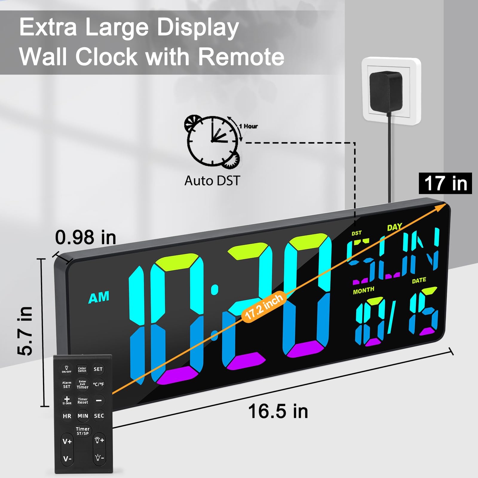 Large Digital Wall Clock with Remote Control, 17 Inch LED Large Display Count...