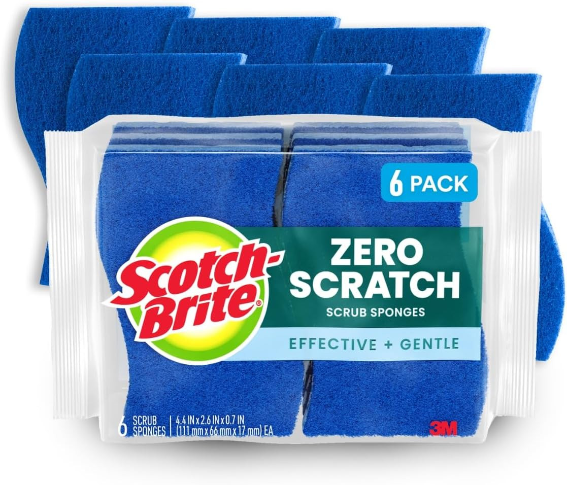 Scotch Brite Zero Scratch Kitchen Sponges 6 Pack Dish Scrub Non Scratch Cleaning