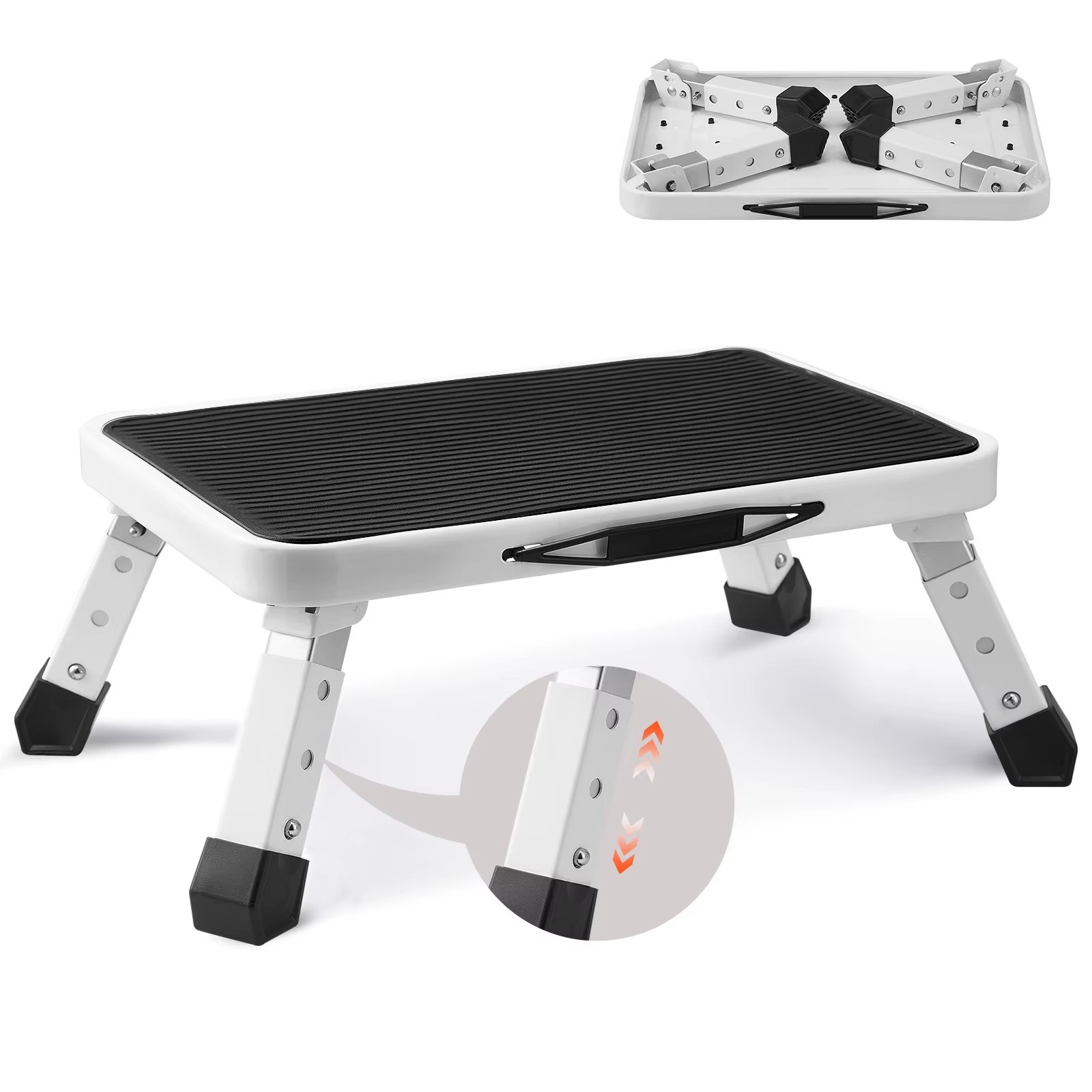 Step Stool 1 Step 330lb Capacity Adjustable Height Non Slip Foldable for