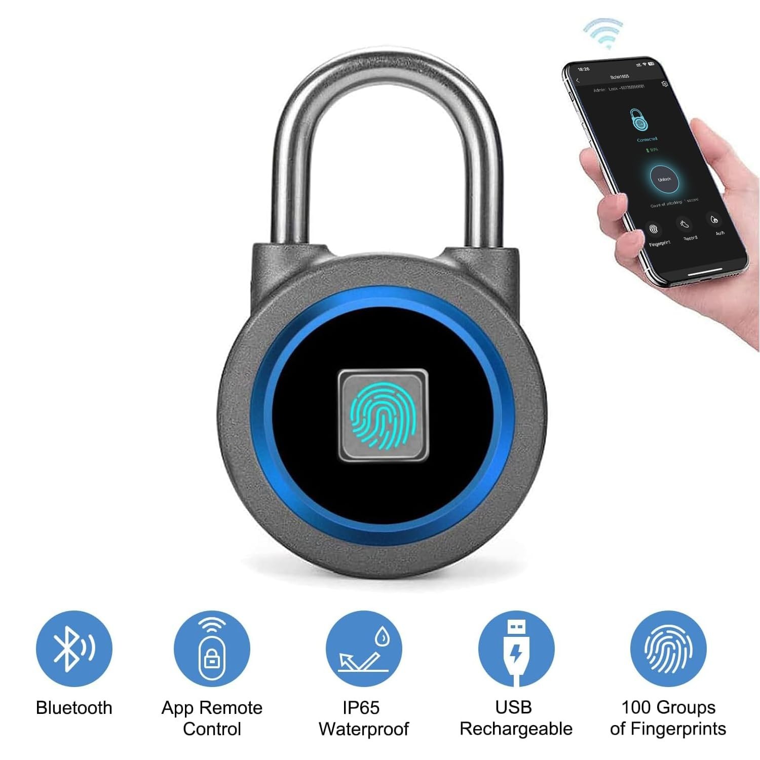 Fingerprint Padlock, Bluetooth Lock, Mobile APP, MEGAFEIS Smart Padlock with ...