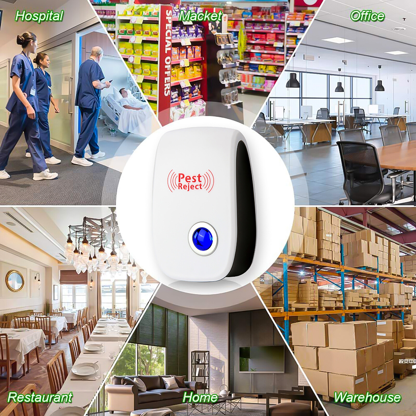 6 Pack Electronic Pest Reject Control Ultrasonic Repeller Bug Rat Spider Roaches