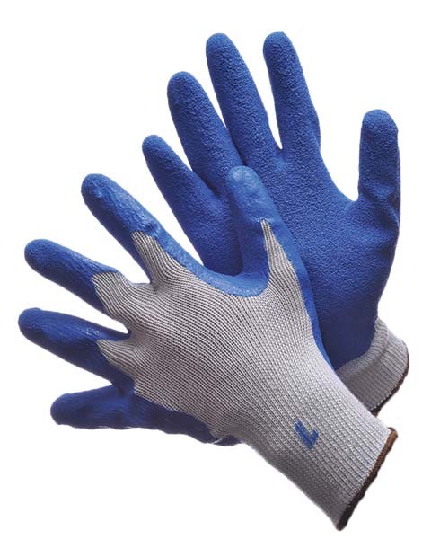 4 PAIRS CUT RESISTANT, STRING KNIT WITH BLUE TEXTURED LATEX COATING WORK GLOVES