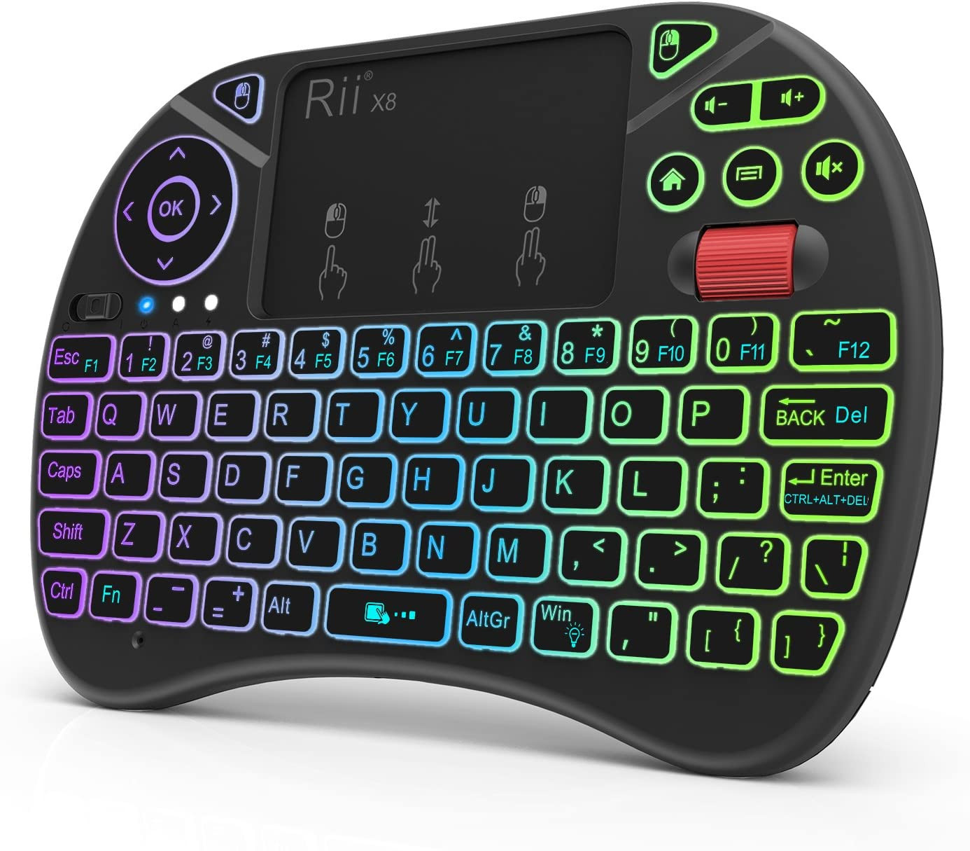 Rii X8 Mini Keyboard,2.4Ghz Portable Wireless Keyboard with Touchpad Mouse,Rgb B