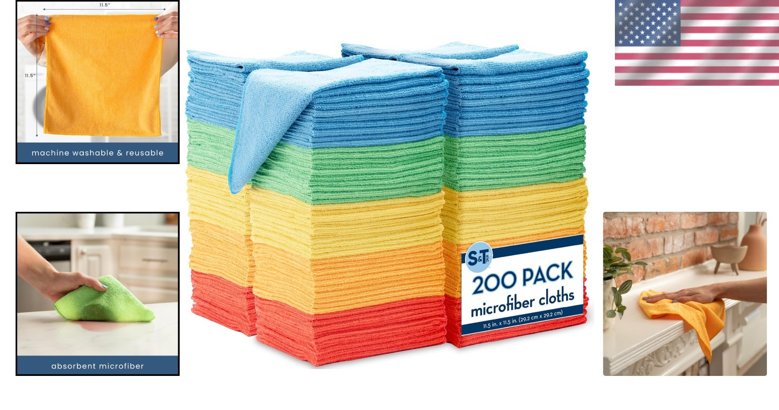 200 Pack Assorted Microfiber Cleaning Cloths - Eco-Friendly & Reusable Towels