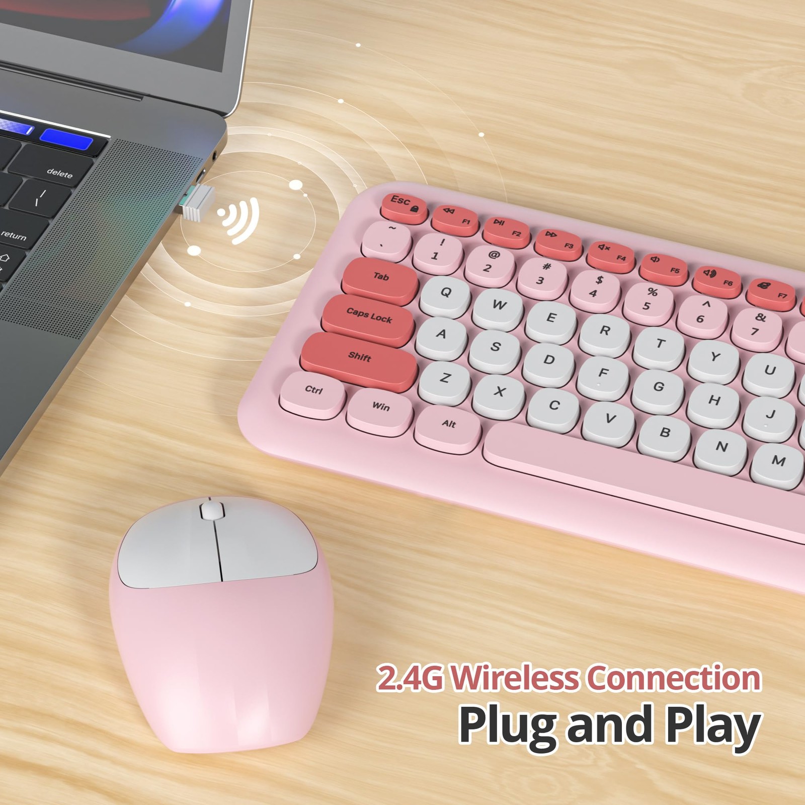 iRoboosta Pink Colorful Wireless Keyboard and Mouse Combo Set, Gradient