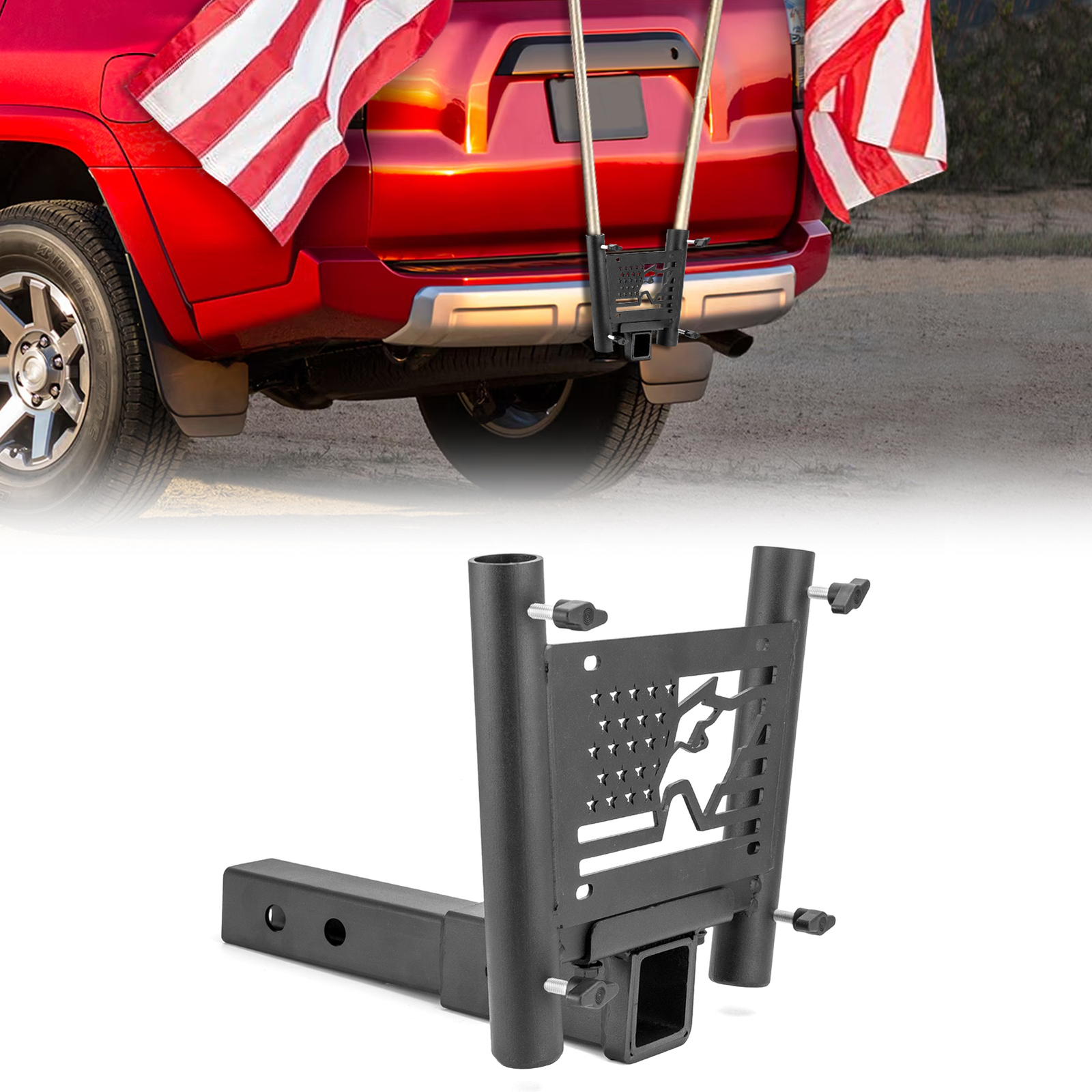 2'' Receiver Hitch Mount Flag Pole Holder for Truck SUV RV Trailer Pickup Camper
