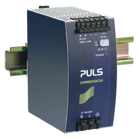 Puls Qs10.121 Dc Power Supply, 100/240V Ac, 12/15V Dc, 180 W, 15 A, Din Rail