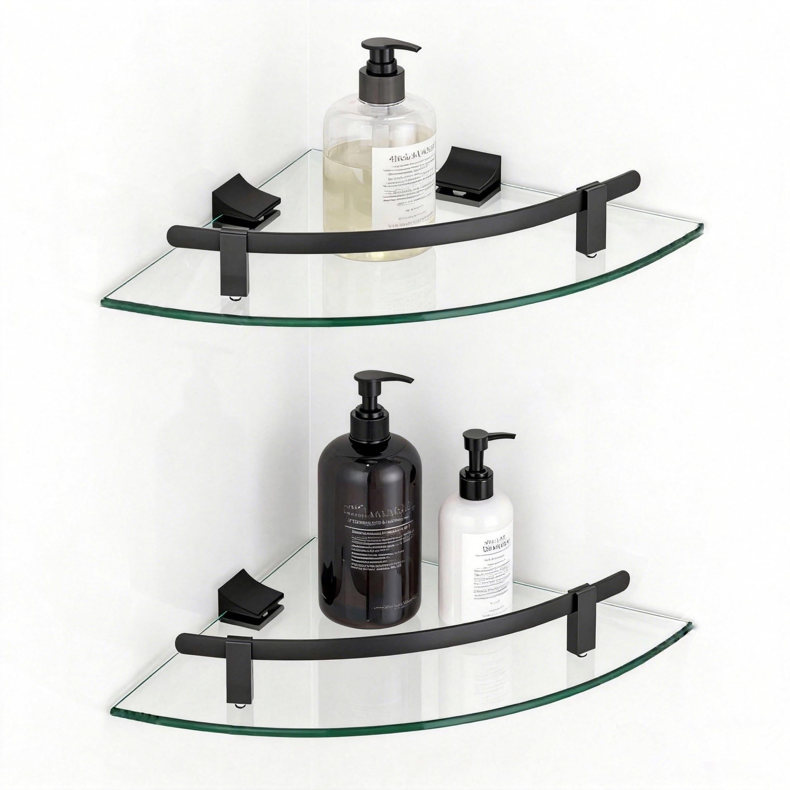 Glass Corner Shelves, 2-Pack Heavy Duty Tempered Glass Bathroom Shelf Wall Mo...