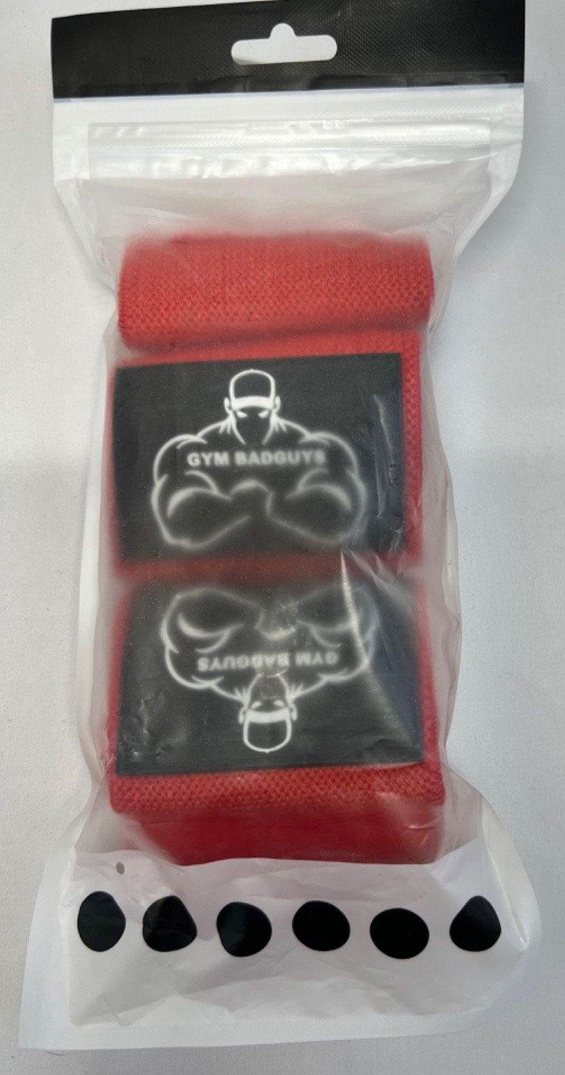 GYM BADGUYS Weightlifting Wrist Straps Hook & Loop Red Black White Pair