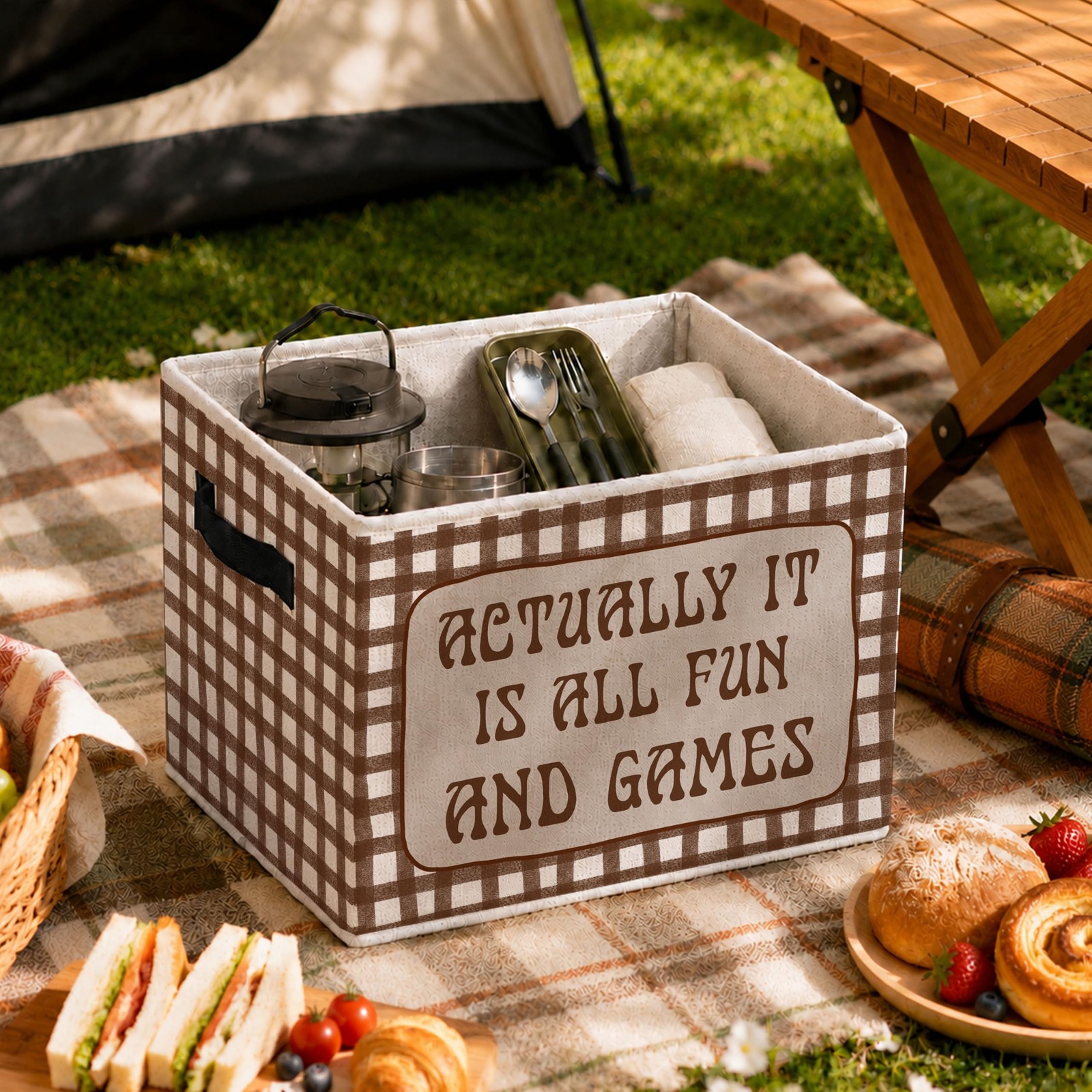 Retro Brown and White Checkered Foldable Storage Bins Box