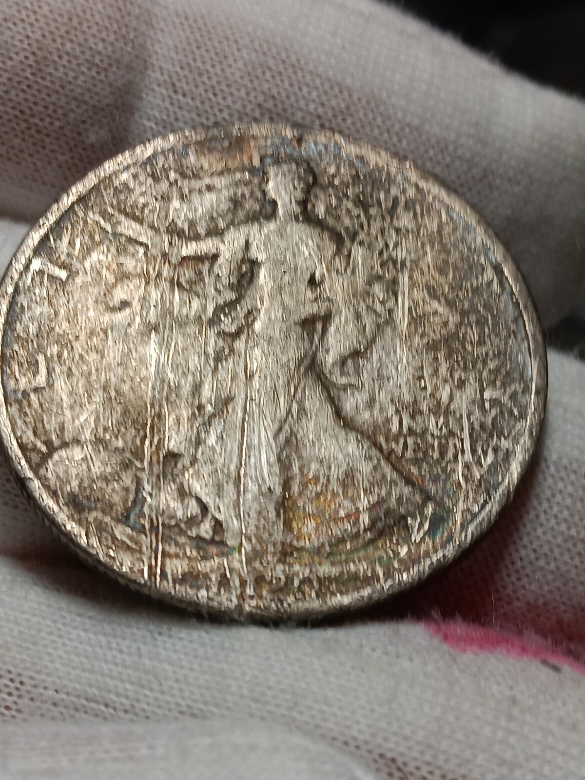 👉1920-Walking Liberty Silver Half Dollar RAINBOW TONING S/475