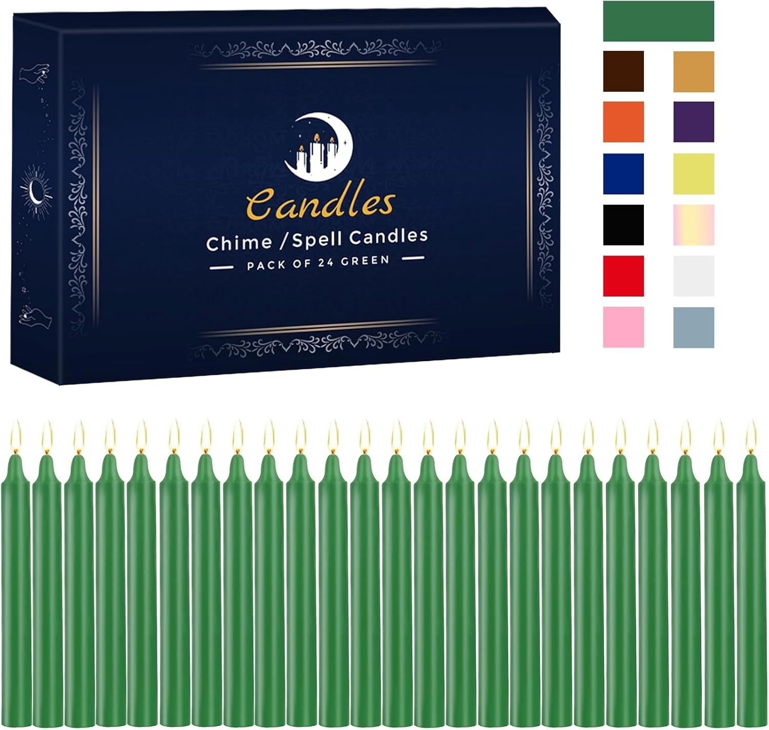 24 Pack Green Spell Chime Candles – Premium Mini Unscented Taper