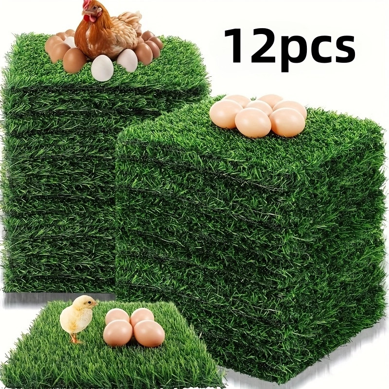 12 Pack Artificial Grass Chicken Nest Mats Washable Reusable Coop Bedding Pad