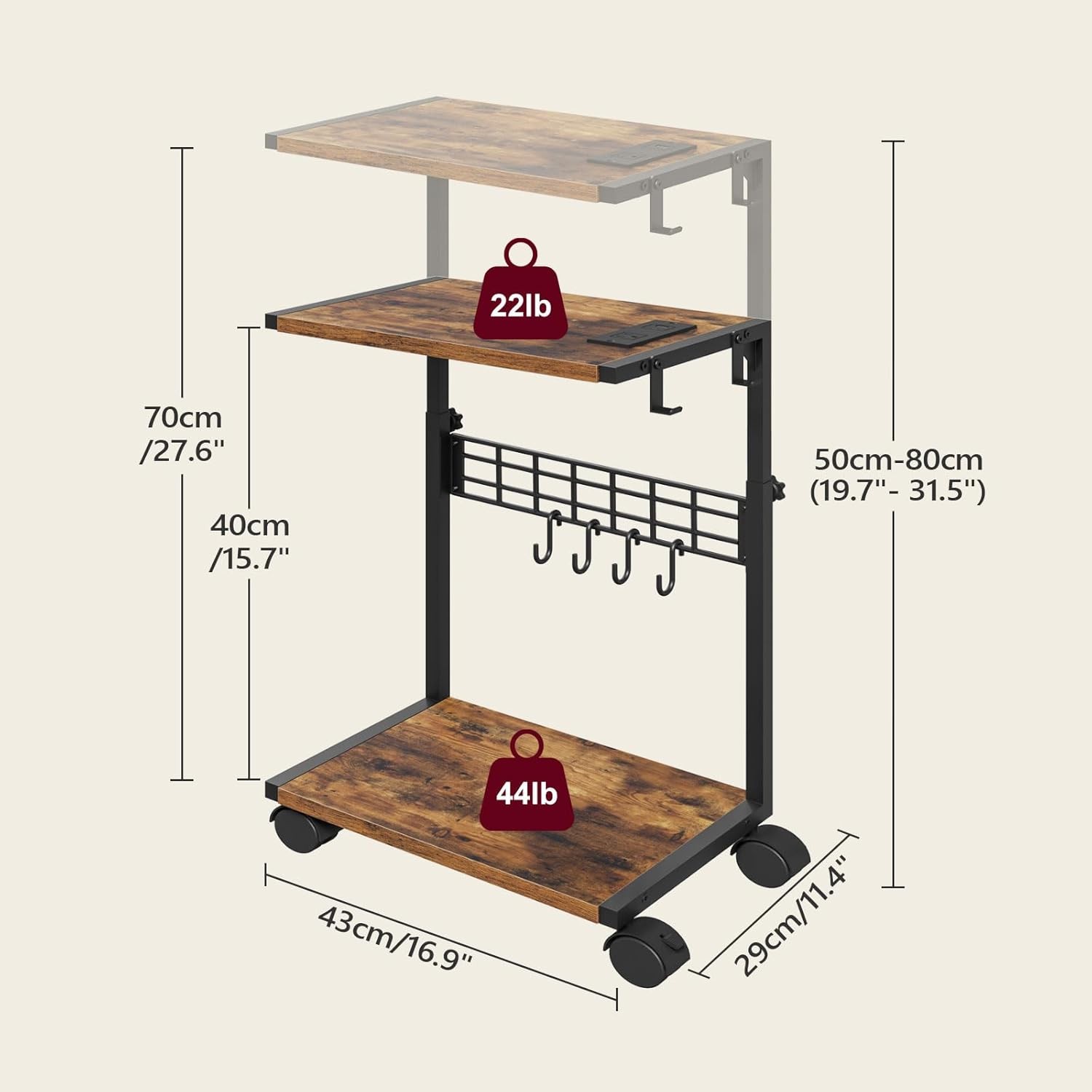 PC Stand with Charging Station, Height Adjustable Computer Tower Stand, 19.7"-31