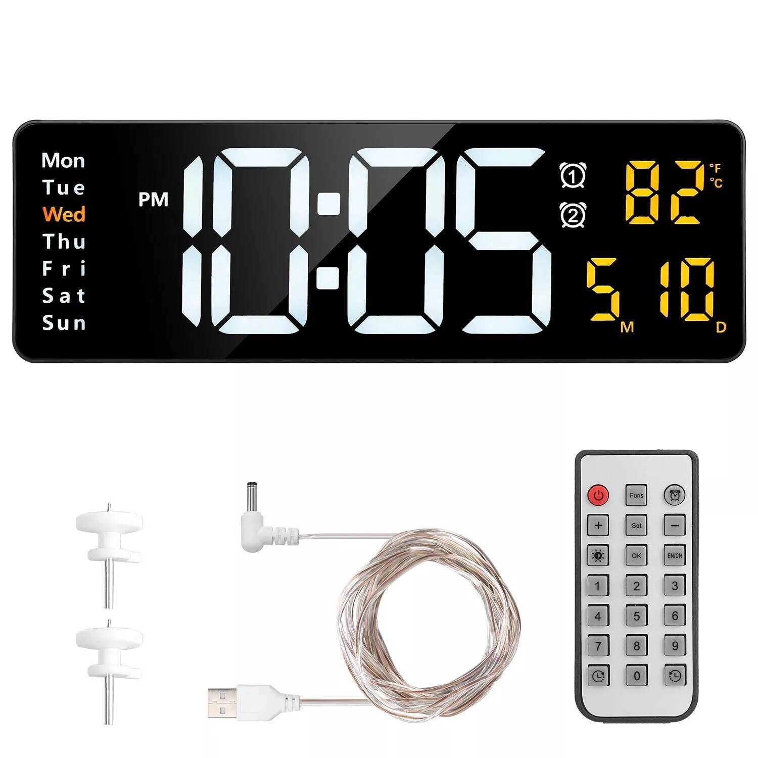 16" Large Digital Wall Clock with Remote, Large Display LED Wall Clock Timer ;