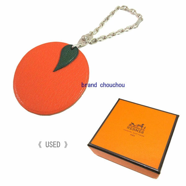 HERMES Keychain Charm Orange Chain Box Authentic From Japan