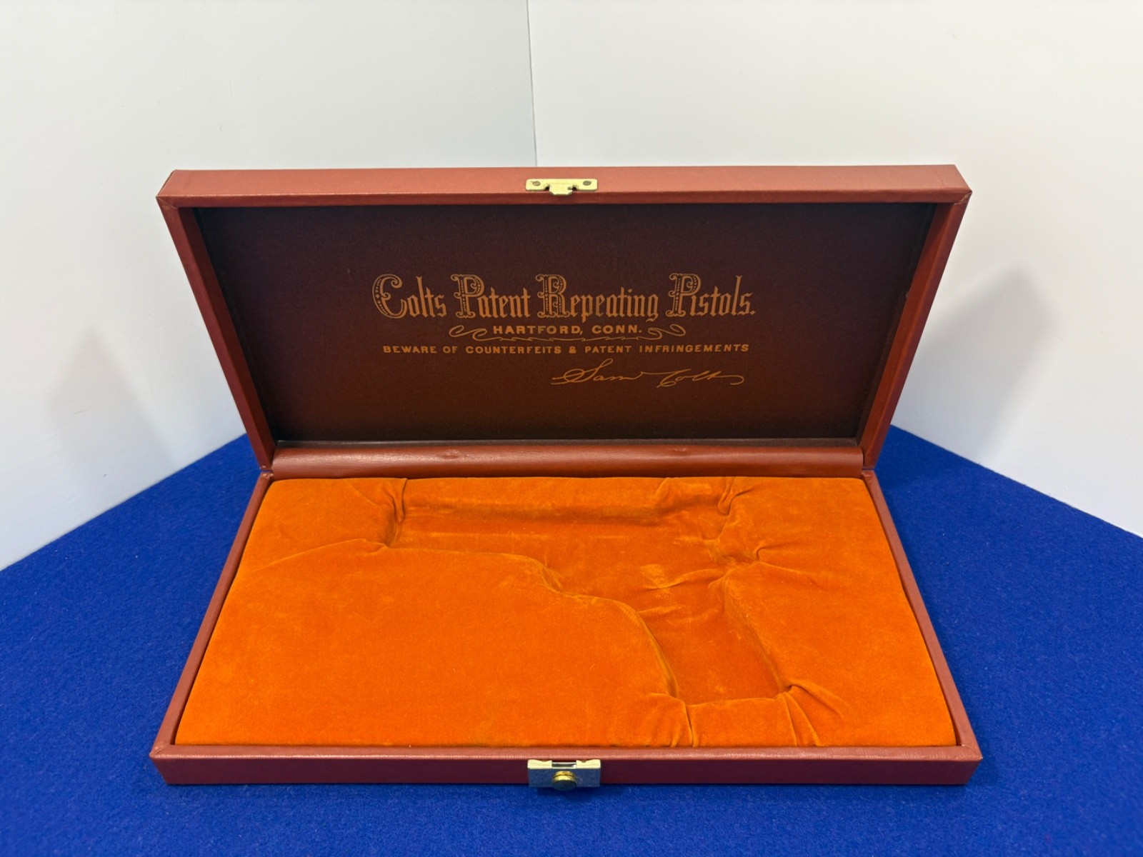 Colt Commander Factory Presentation Case – Red Leatherette W/ Orange Velvet Int