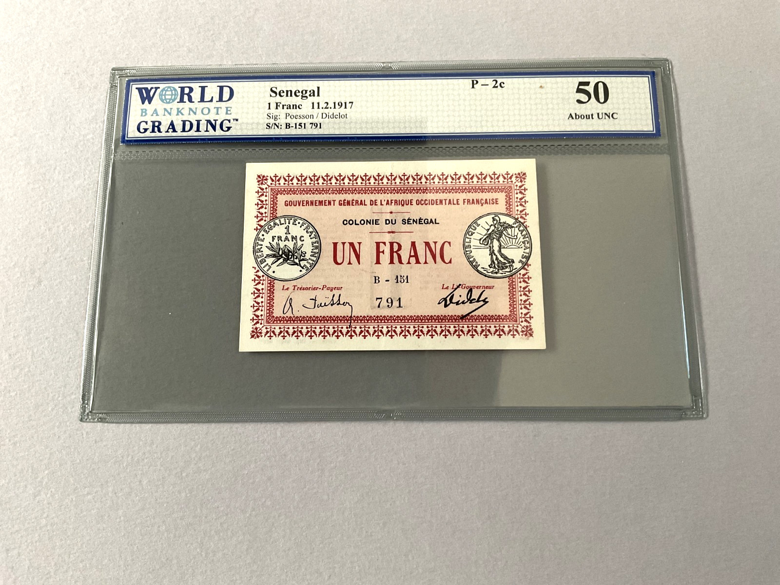Senegal 1 Franc P-2c 1917  WBG 50