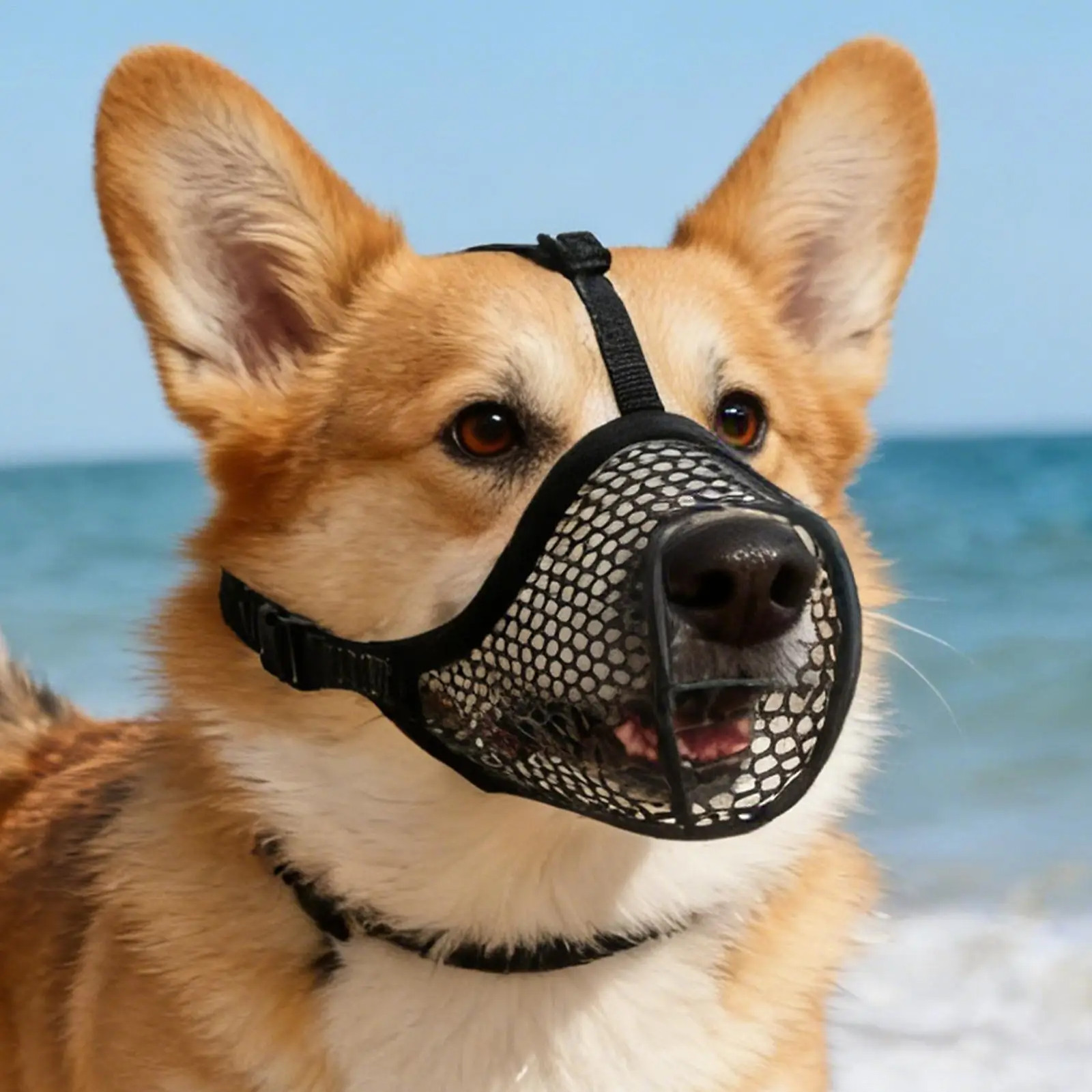 1PC Dog Muzzle Mesh Large Dog Breathable Grid Prevent Random Eating Stop Ba.