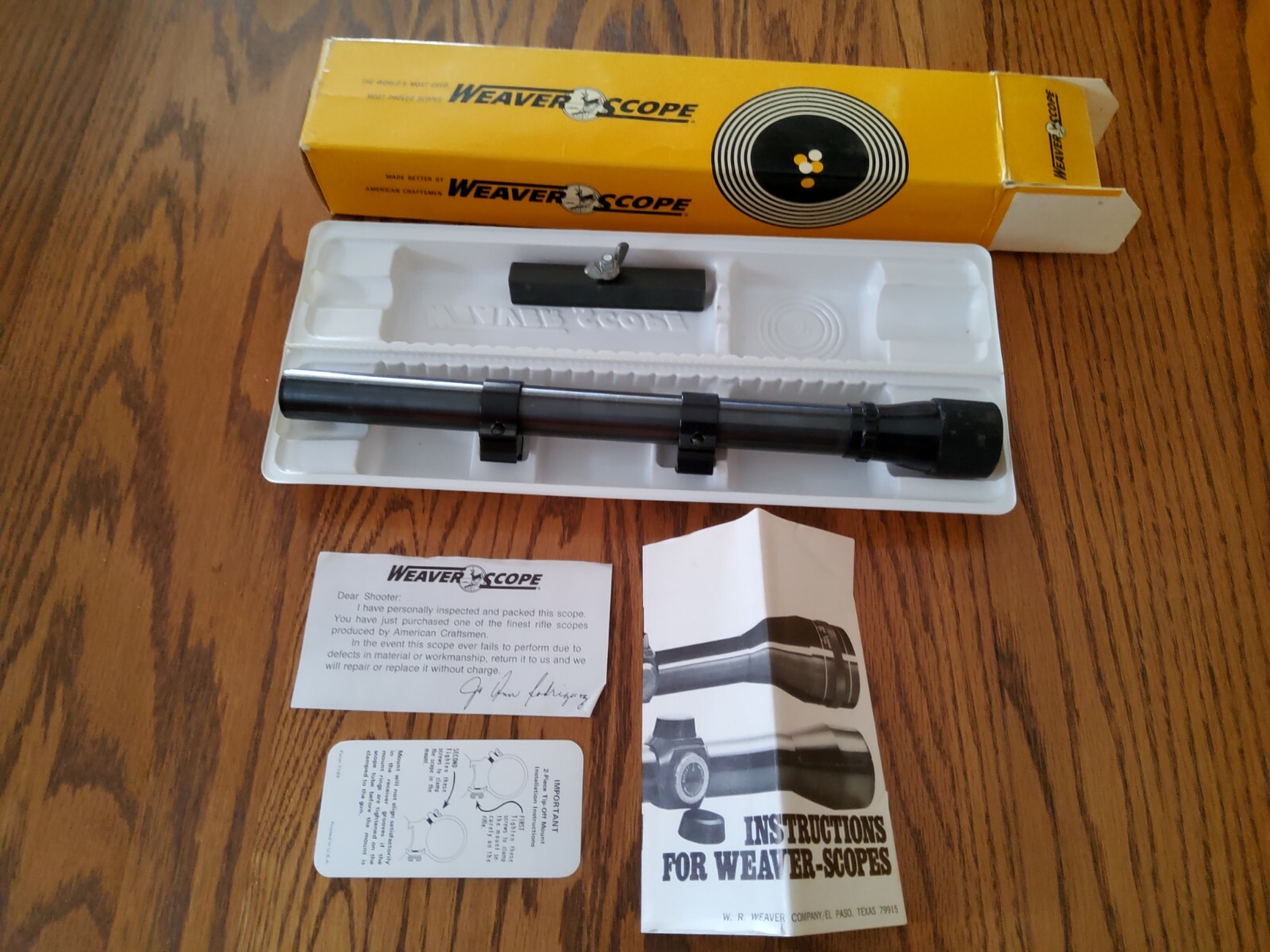 Vintage Weaver D6 Military 6X Sighting Scope No Crosshairs - NOS 7/8" Rings