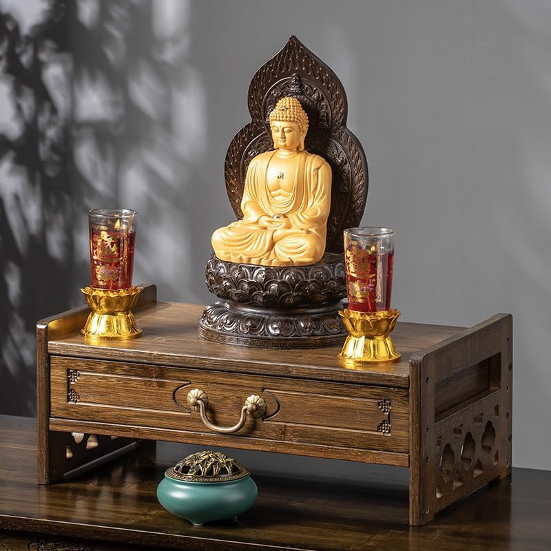 Bamboo Altar Table with Drawer - Small Meditation & Prayer Stand Decor