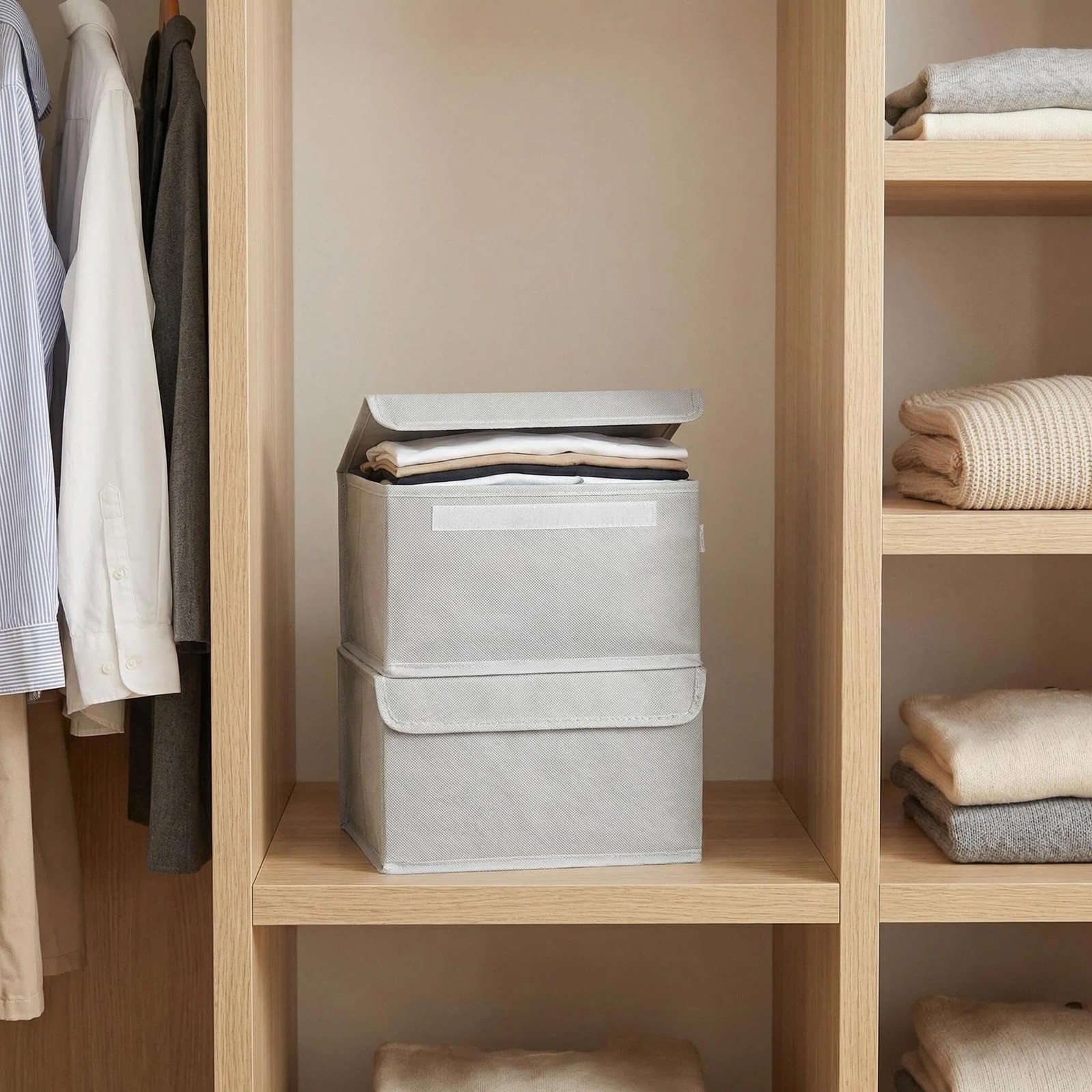 White Lidded Home Storage Bins 2 Pack Collapsible Stackable Cube Organizer wi...
