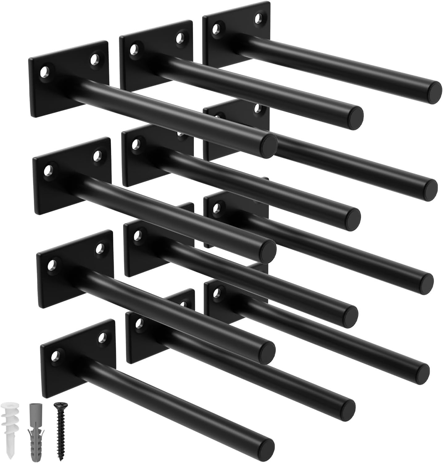 12-Pack 6-Inch Black Floating Shelf Brackets - Concealed Wall Mount Design