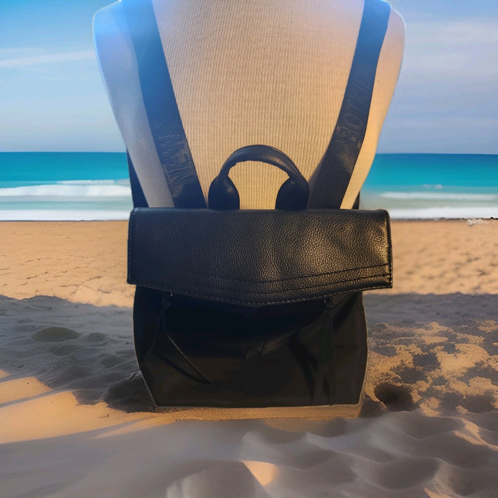 Botkier New York Black Mini Backpack Snap Closure Leather Nylon