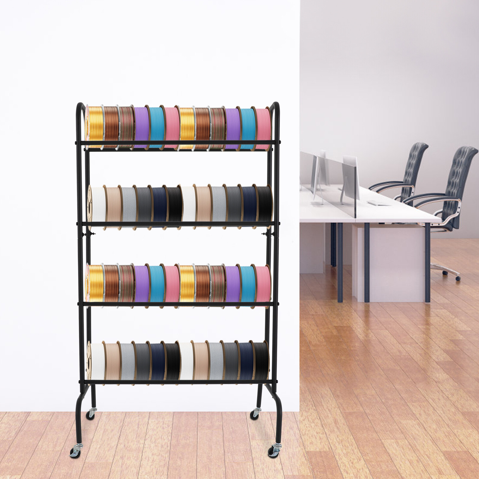 4 Tier Rolling Printer Filament Storage Rack, Filament Spool Holder with Wheels