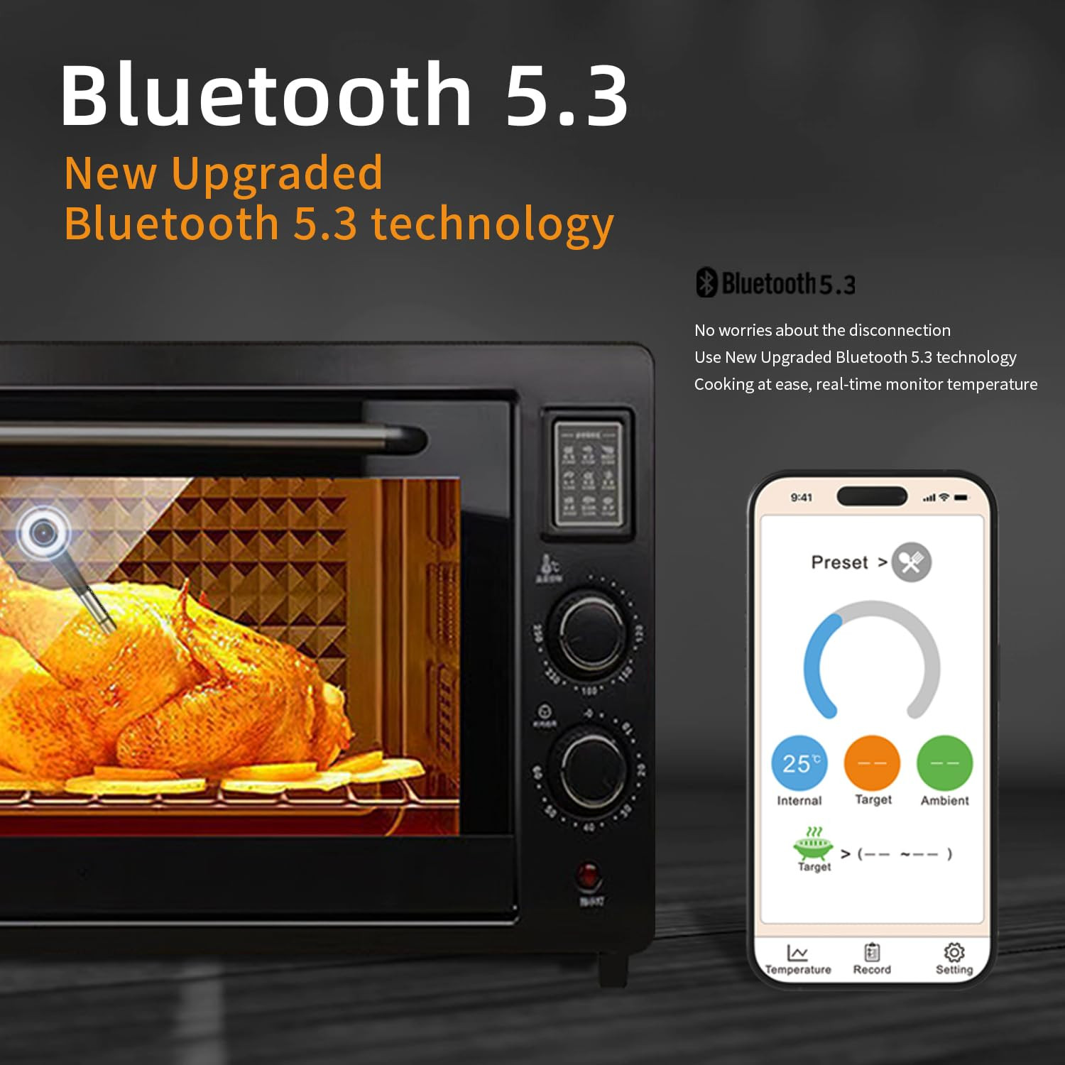 Wireless Bluetooth Meat Thermometer for Grill, Smoker, BBQ, Oven – 820Ft Range,