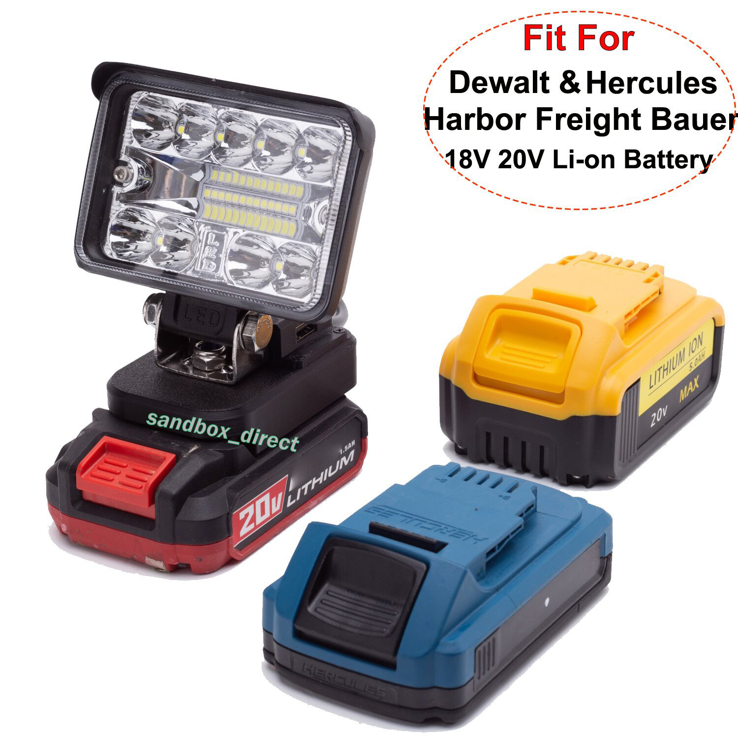 Led Work Light for Bauer 20v HyperMax Lithium Battery 2800LM w/FAST USB PORT