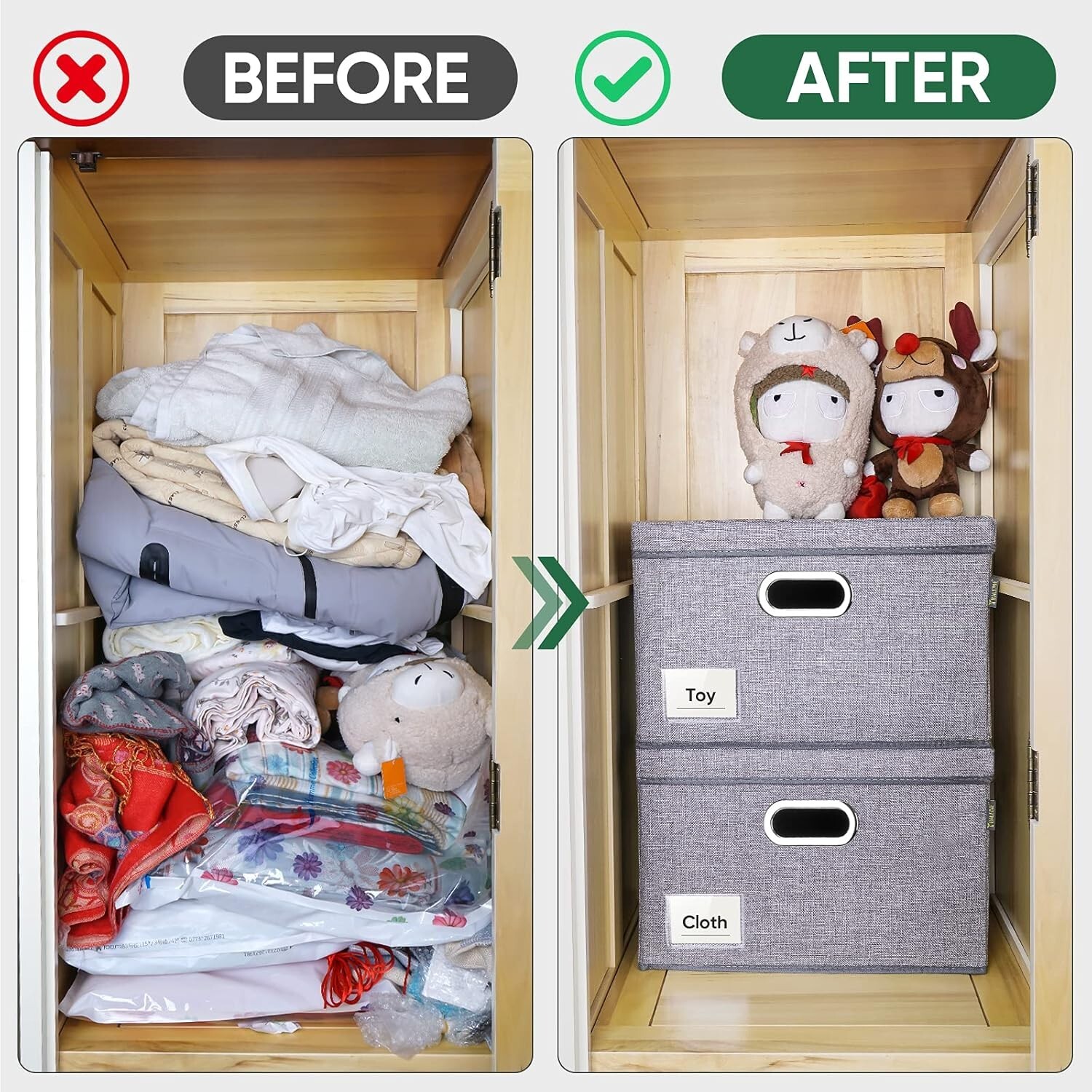 3 PACK Storage Bins with Lids, Foldable Linen Fabric Storage Boxes with Lids
