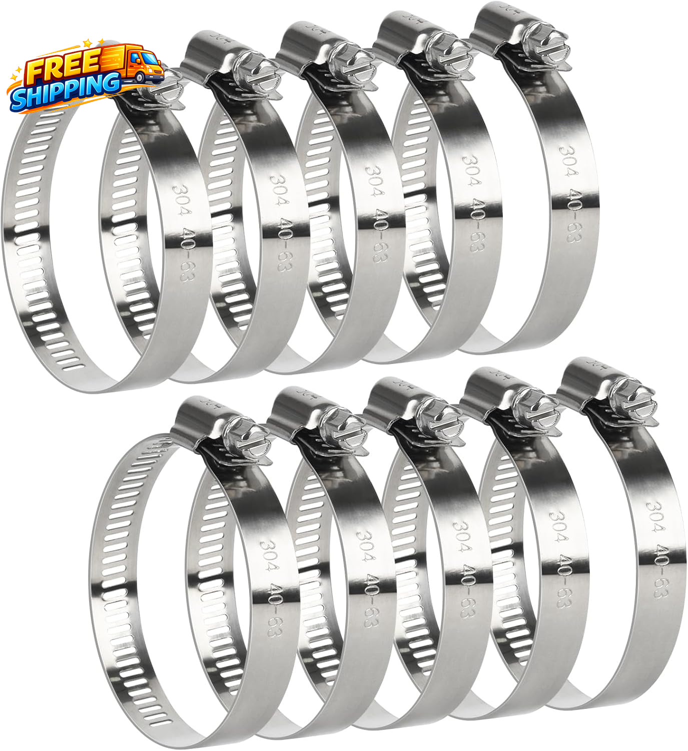 Hose Clamp 10 Pieces 2.5 Inch Stainless Steel Hose Clamps for 1 1/2 Inch