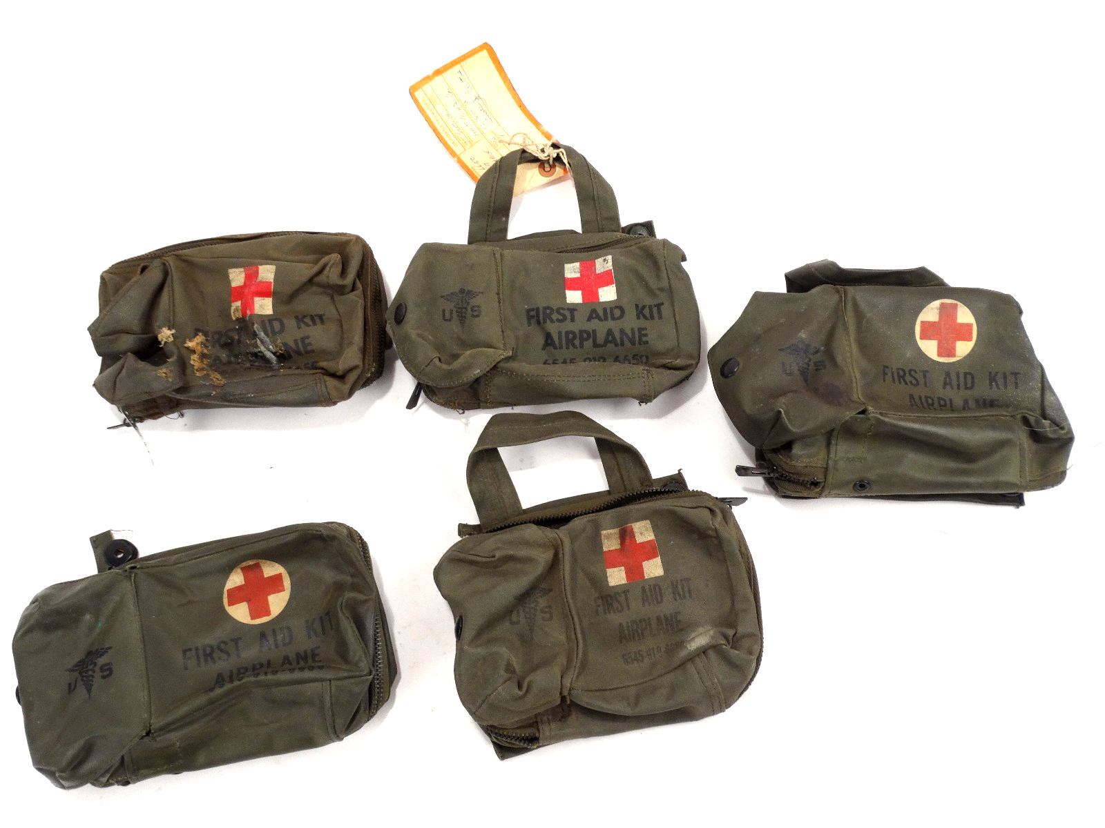 5- USGI Vietnam War Era Airplane First Aid Kit Pouches DAMAGED 1967 1969