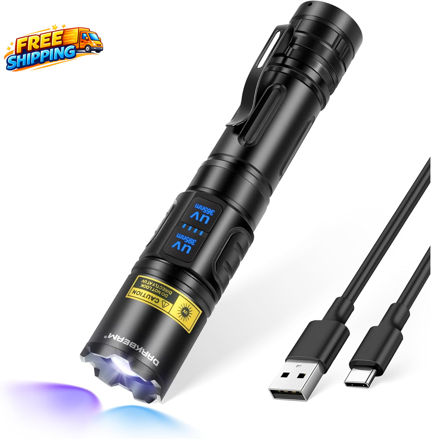 UV Flashlight 365Nm & 395Nm Dual Black Light Blacklight USB Rechargeable LED