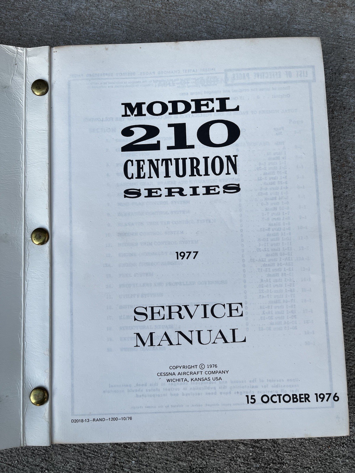 CESSNA 210 Centurion Series Service Manual 1977   Original