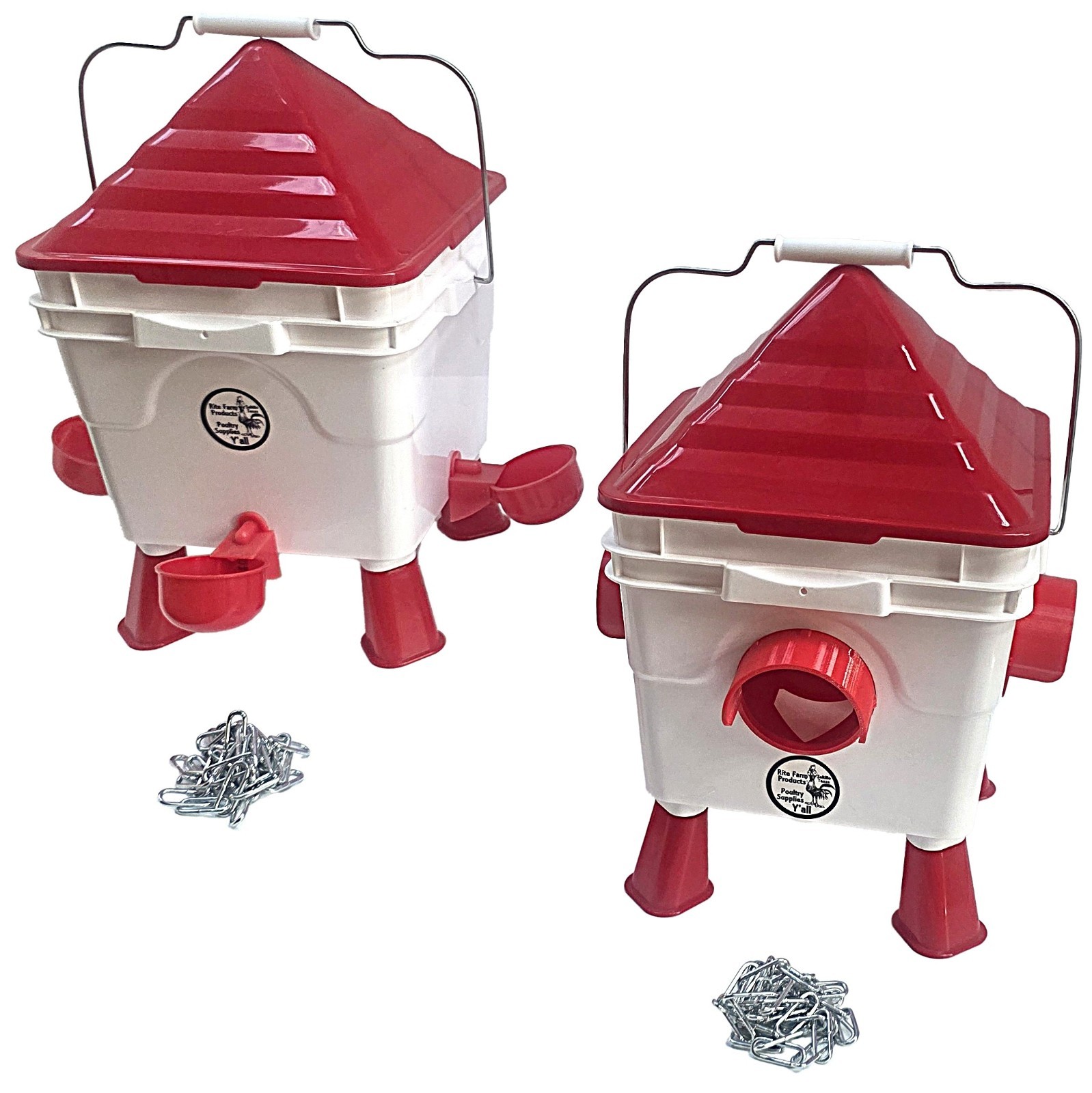 Rite Farm Products 13.5 LB Chicken 4 Port Feeder & 2.2 Gal 4 Cup Poultry Waterer