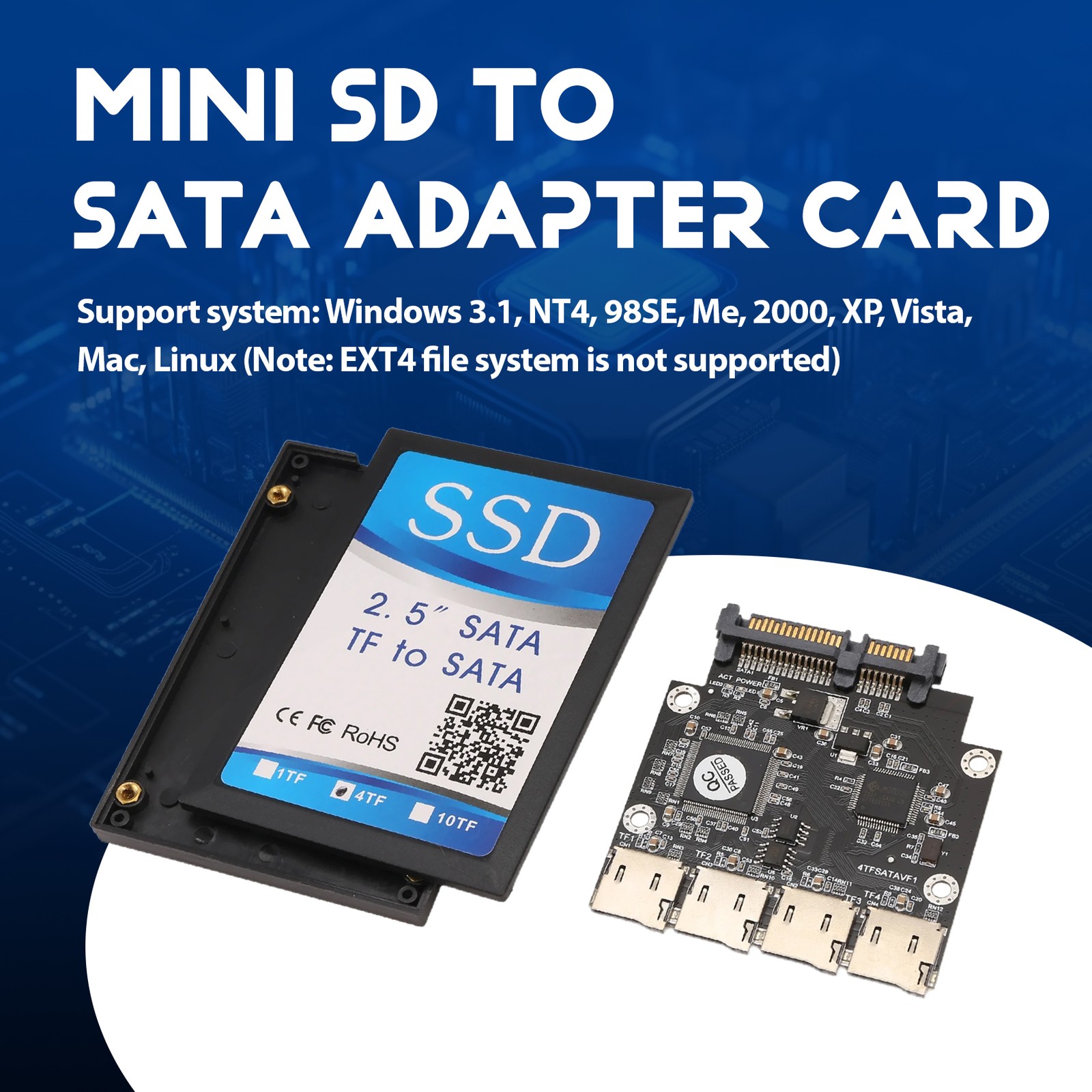 2.5 Inch 4 TF to Adapter Card, Self-Made SSD Solid State Drive, For Micro-4811