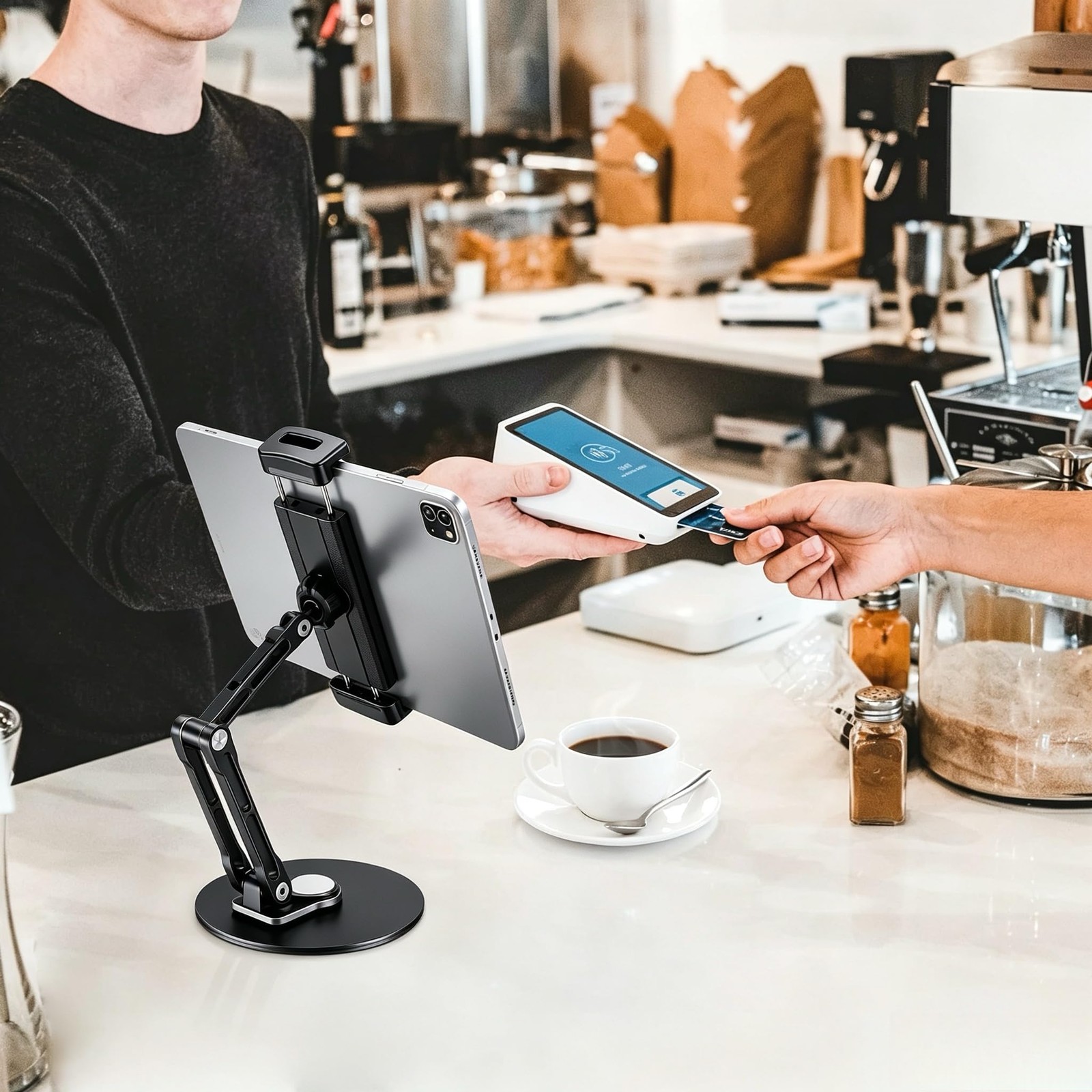 Bimo 360° Rotatable Aluminum Tablet Stand, Foldable Multi-Angle Desk Black