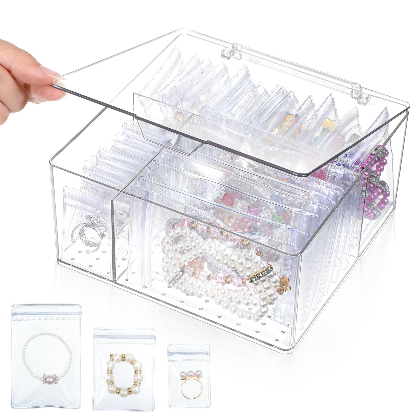4 In 1 Acrylic Jewelry Organizer and Storag Box - 60Pcs Portable Anti Tarnish...